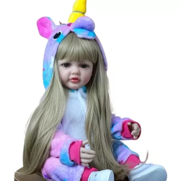 Muñeca Reborn Bebé De Silicona Con Pelo Largo Rubio Adhara