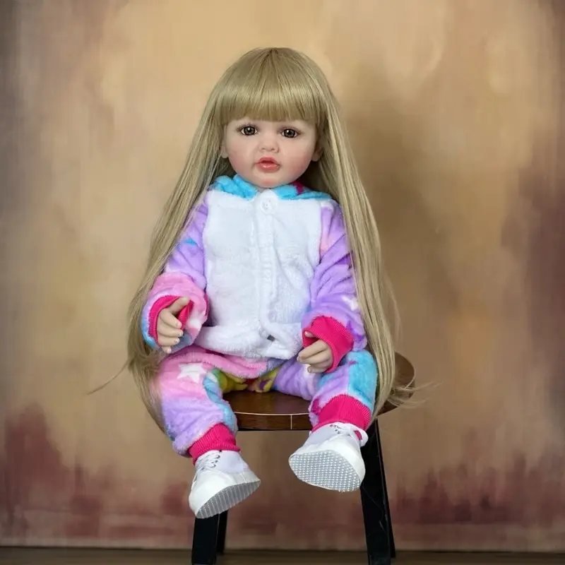 Muñeca Reborn Bebé De Silicona Con Pelo Largo Rubio Adhara
