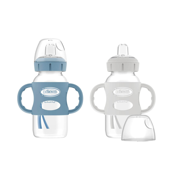Teteros Dr Browns con agarradera de silicona Pack x2 Gris y Azul