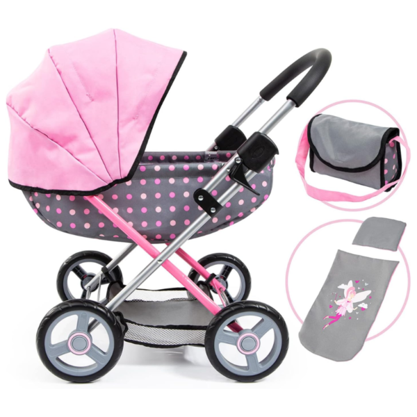 Coche Stroller Para Muñecas Bebes Reborn Con Cambiador Puntos Rosas