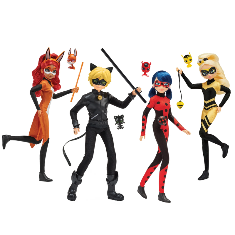 Muñecas Miraculous Set de 4 Muñecas Con Mini Mascotas