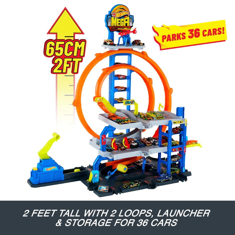 Pista Hot Wheels Mega Loop Garage Con Carro Y Helicóptero - Imagen 3