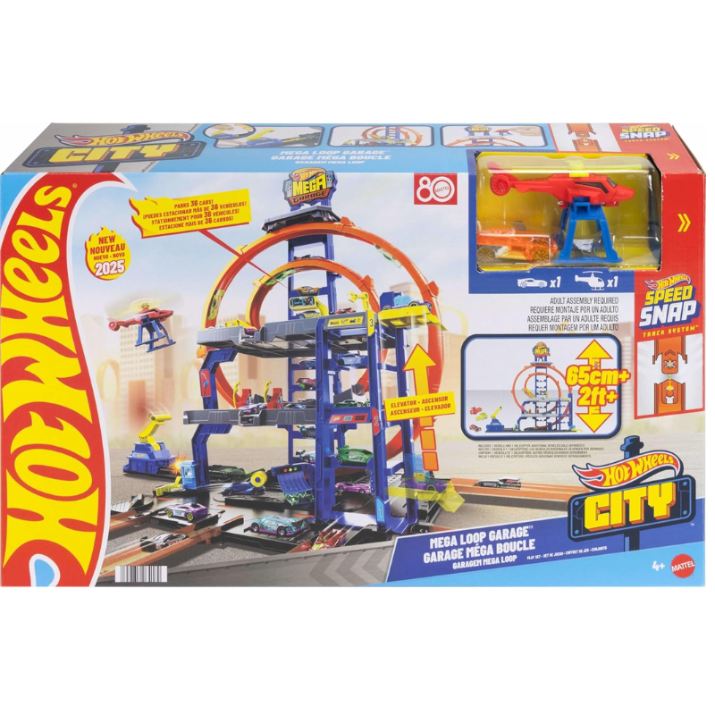 Pista Hot Wheels Mega Loop Garage Con Carro Y Helicóptero - Imagen 2
