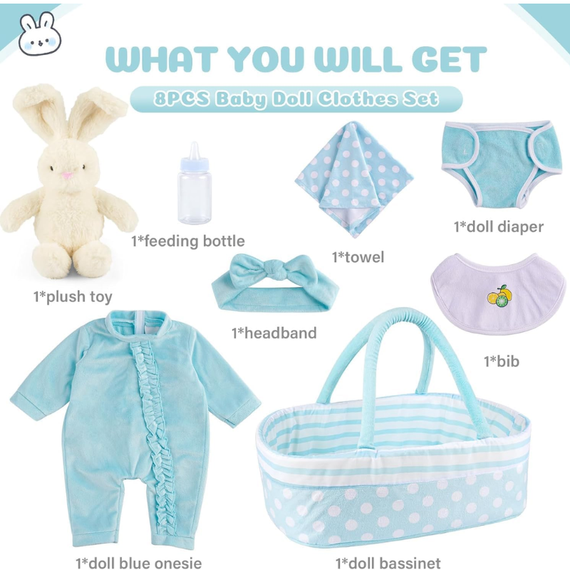 Cuna Cargador De Tela Para Muñecas Reborn Con Accesorios Verde agua