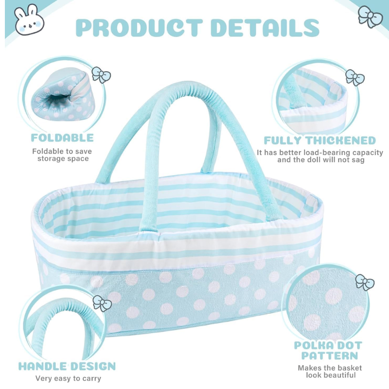 Cuna Cargador De Tela Para Muñecas Reborn Con Accesorios Verde agua - Imagen 2