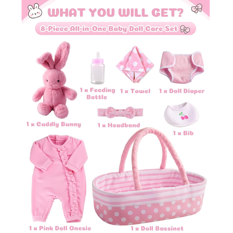 Cuna Cargador De Tela para Muñecas Reborn Con Accesorios Rosado - Imagen 2