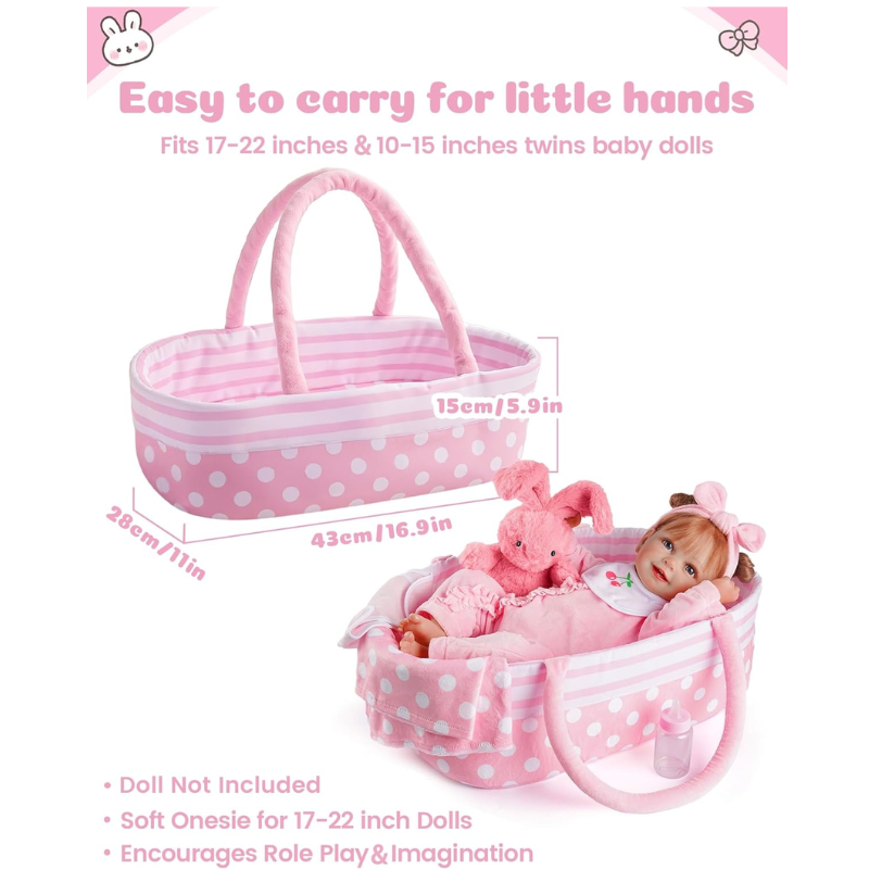 Cuna Cargador De Tela para Muñecas Reborn Con Accesorios Rosado - Imagen 3