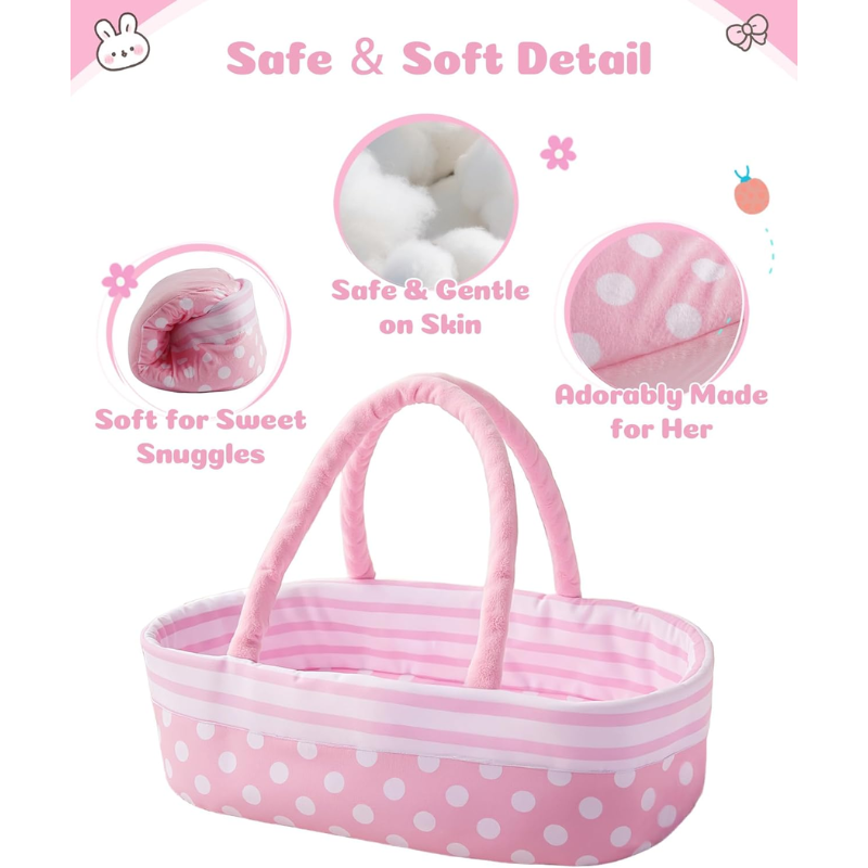 Cuna Cargador De Tela para Muñecas Reborn Con Accesorios Rosado - Imagen 4