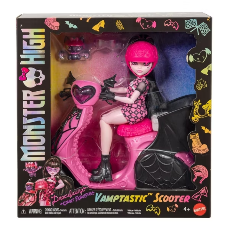 Muñeca Monster High Draculaura En Moto Scooter Mascota - Imagen 4