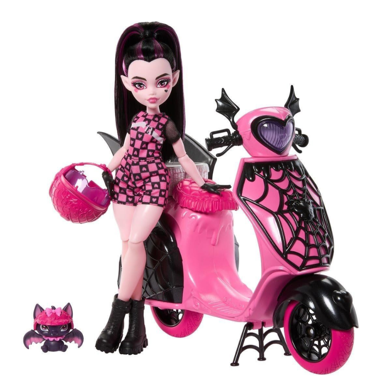 Muñeca Monster High Draculaura En Moto Scooter Mascota