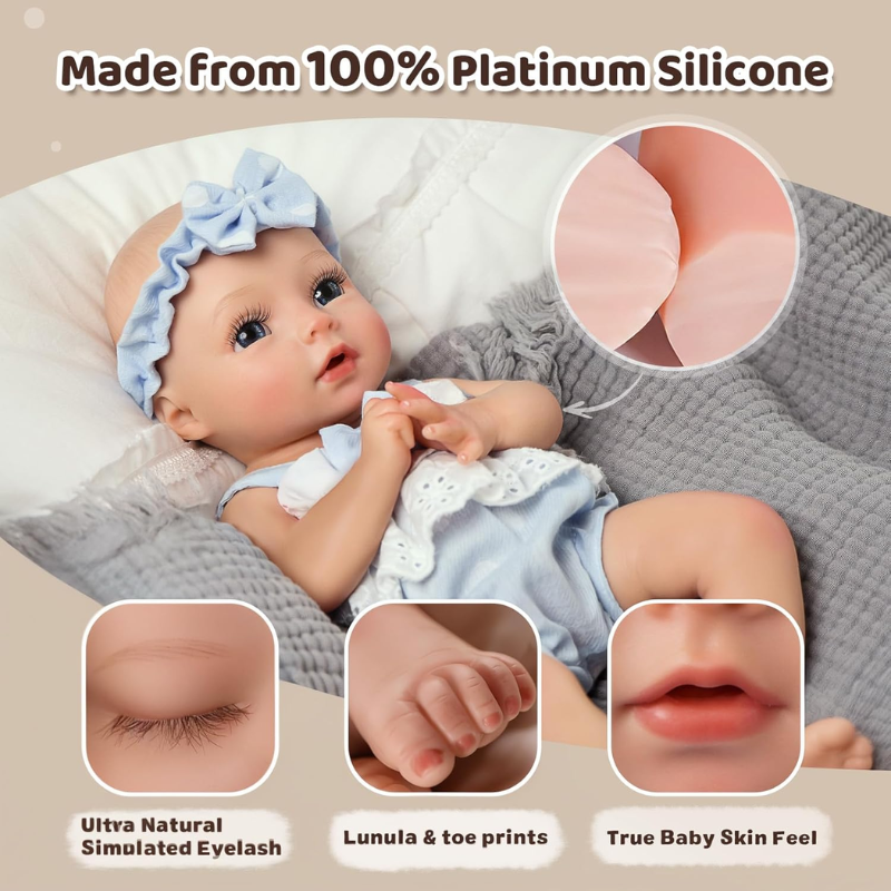 Muñeca Real Bebe Reborn Cuerpo De Silicona Flexible Halsey 37 cm - Imagen 2
