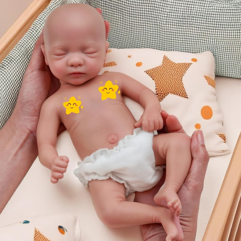 Muñeco Bebé Reborn Silicona Blanda Flexible con ojos cerrados Ethan 30 cm