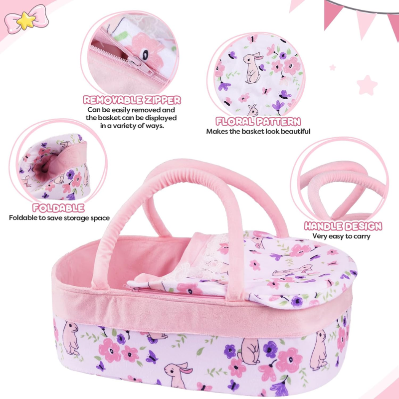 Ropa Para Bebe Reborn Con Cuna Y Accesorios Conejito - Imagen 3