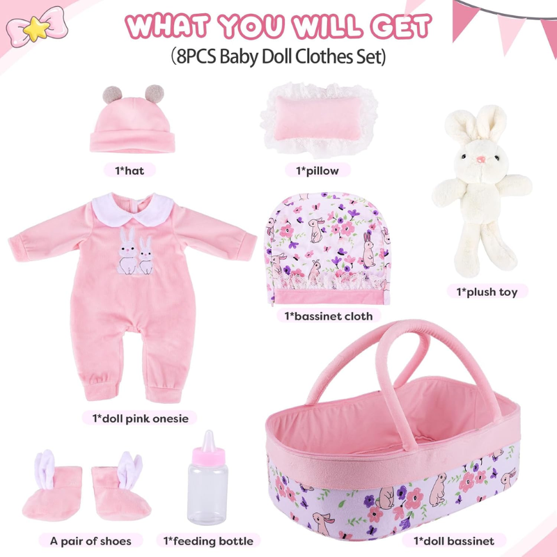 Ropa Para Bebe Reborn Con Cuna Y Accesorios Conejito - Imagen 4