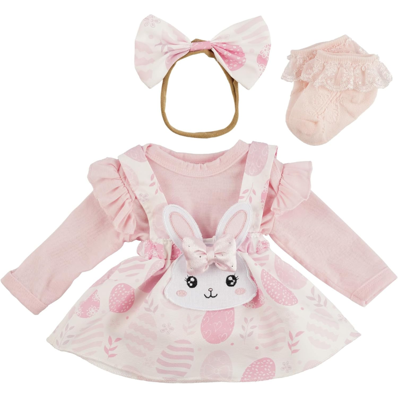 Vestido Ropa Para Bebes Reborn Muñecas Realistas 43 cm a 55 cm -Rosado Conejo