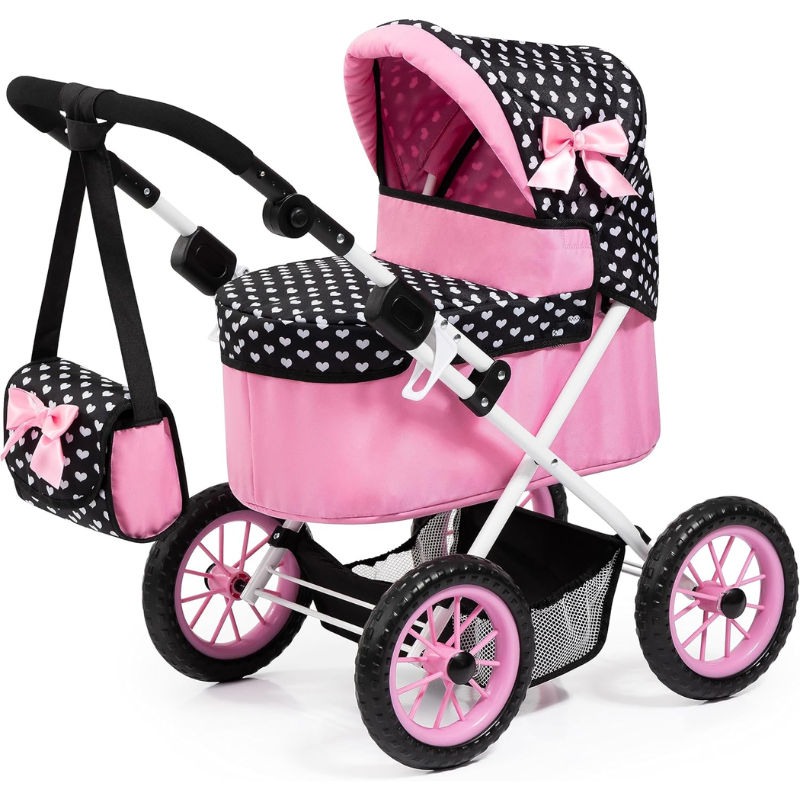 Coche Plegable Para Muñecas Realistas Reborn Con Bolso Negro Con Rosado